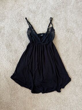 Only Hearts Black Lace-Trim Chemise with Spaghetti Straps